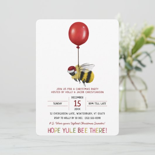 Grappig Red Bee Theme Ballon Kerstfeest Kaart (Staand voorkant)