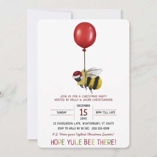 Grappig Red Bee Theme Ballon Kerstfeest Kaart (Voorkant)