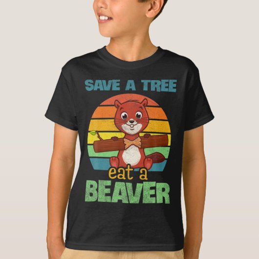 Grappig Red De Boom Eet De Bever Voor Aarde Vliegt T-shirt (Voorkant)