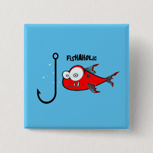 Grappig Red Graphic Fishaholic Mannen Design Vierkante Button 5,1 Cm