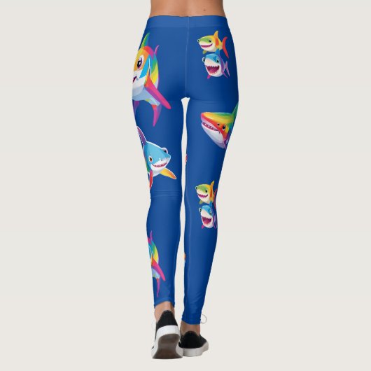 Grappig regenboog haai verjaardagsfeestje Familie  Leggings (Achterkant)
