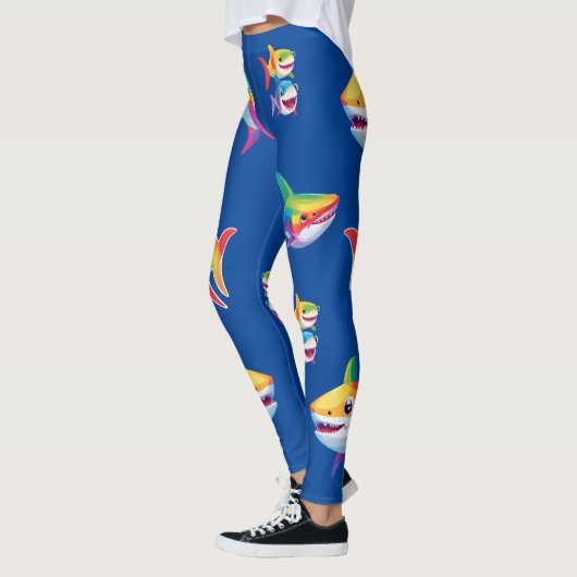 Grappig regenboog haai verjaardagsfeestje Familie  Leggings (Links)