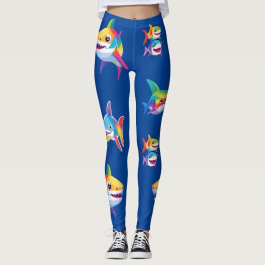 Grappig regenboog haai verjaardagsfeestje Familie  Leggings (Voorkant)