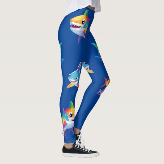 Grappig regenboog haai verjaardagsfeestje Familie  Leggings (Rechts)