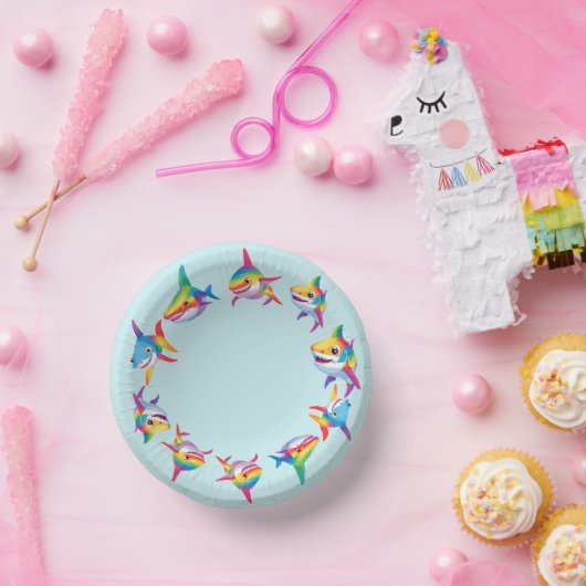 Grappig regenboog haai verjaardagsfeestje Patroon Papieren Kommen (Feest)