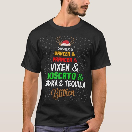 Grappig rendier Alcohol Namen Kerstfeest T-shirt (Voorkant)