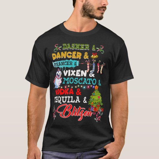 Grappig rendier Alcohol Names Christmas Party Drin T-shirt (Voorkant)