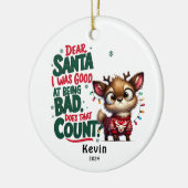 Grappig rendier Beste Kerstman Naughty Keramisch Ornament (Links)