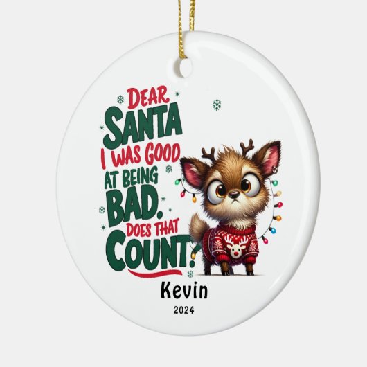 Grappig rendier Beste Kerstman Naughty Keramisch Ornament (Links)