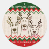 Grappig Rendier Custom Christmas Family Ronde Sticker (Voorkant)