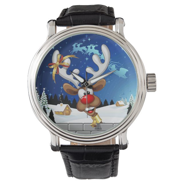 Grappig rendier dat gluurd Kerstmeme Horloge (Voorkant)