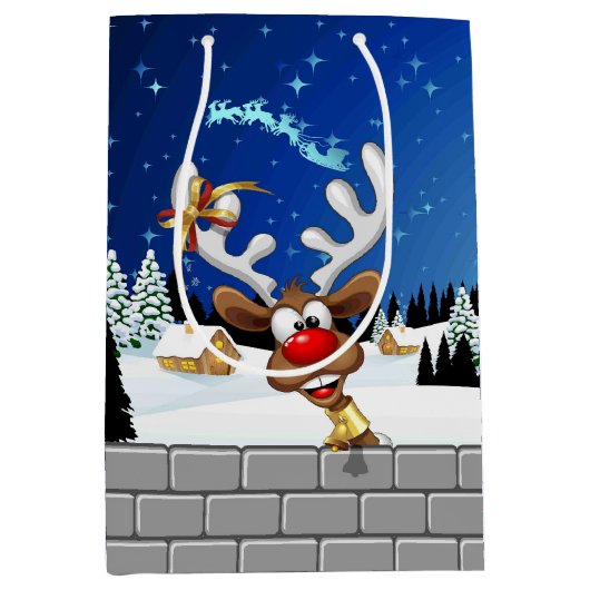 Grappig rendier dat gluurd Kerstmeme Medium Cadeauzakje (Voorkant)