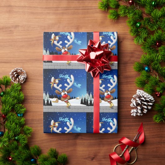 Grappig rendier glurend Kerstmeme Cadeaupapier (Feestdagen Geschenken)