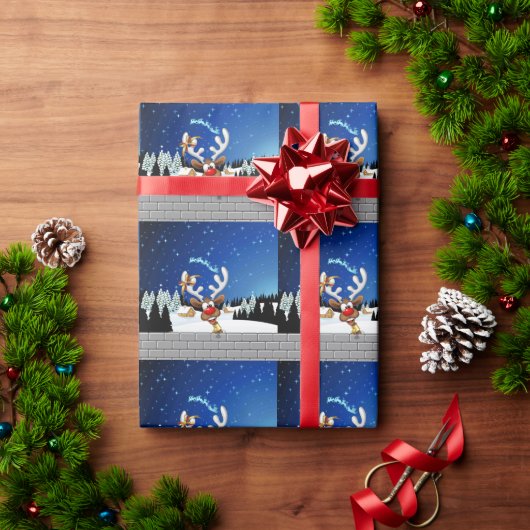 Grappig rendier glurend Kerstmeme Cadeaupapier (Feestdagen Geschenken)