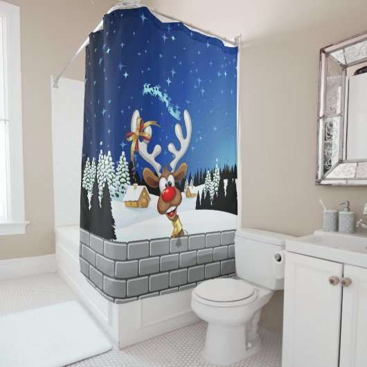 Grappig rendier glurend Kerstmeme Douchegordijn (In situ)