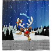 Grappig rendier glurend Kerstmeme Douchegordijn (Voorkant)