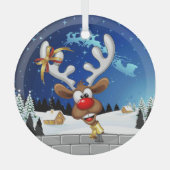 Grappig rendier glurend Kerstmeme Glas Ornament (Voorkant)