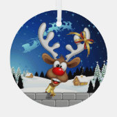 Grappig rendier glurend Kerstmeme Glas Ornament (Achterkant)