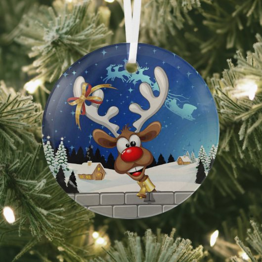 Grappig rendier glurend Kerstmeme Glas Ornament (Insitu)