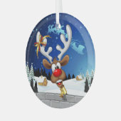 Grappig rendier glurend Kerstmeme Glas Ornament (Voorkant links)
