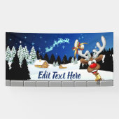 Grappig rendier glurend Kerstmeme Spandoek (Horizontaal)