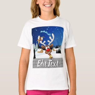 Grappig rendier glurend Kerstmeme T-shirt