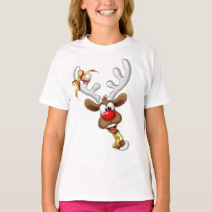 Grappig rendier glurend Kerstmeme T-shirt