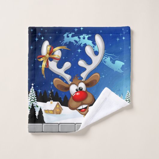 Grappig rendier gluurt Kerstmis meme Bad Handdoek (Wasdoekje)