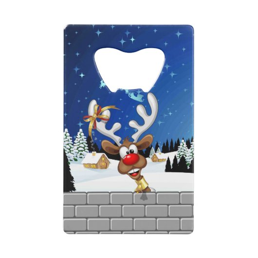 Grappig rendier gluurt Kerstmis meme Creditkaart Flessenopener (Voorkant)