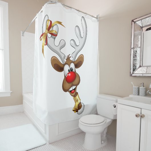 Grappig rendier gluurt Kerstmis meme Douchegordijn (In situ)
