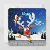 Grappig rendier gluurt Kerstmis meme Feestdagenkaart (Voorkant)