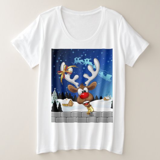 Grappig rendier gluurt Kerstmis meme Grote Maat T-shirt (Design voorkant)