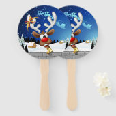 Grappig rendier gluurt Kerstmis meme Handwaaier (Voorkant en achterkant)