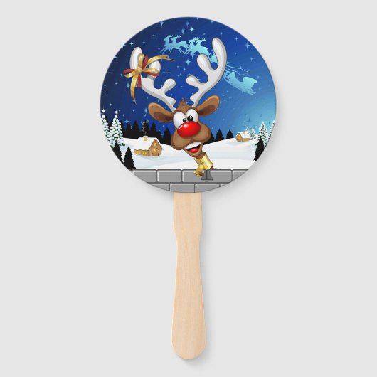 Grappig rendier gluurt Kerstmis meme Handwaaier (Voorkant)