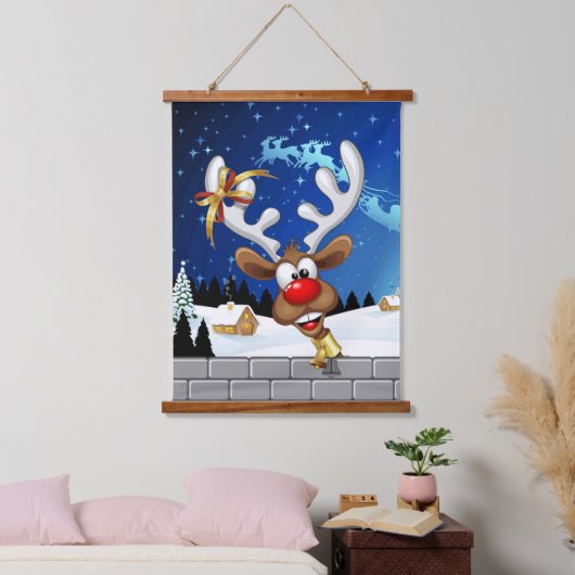 Grappig rendier gluurt Kerstmis meme Hangend Wandkleed (Slaapkamer)