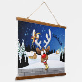 Grappig rendier gluurt Kerstmis meme Hangend Wandkleed (Gebogen)