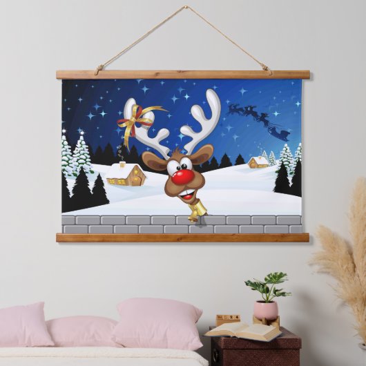 Grappig rendier gluurt Kerstmis meme Hangend Wandkleed (Slaapkamer)