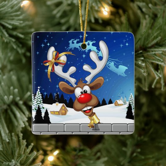 Grappig rendier gluurt Kerstmis meme Keramisch Ornament (Boom)