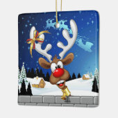 Grappig rendier gluurt Kerstmis meme Keramisch Ornament (Links)