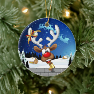 Grappig rendier gluurt Kerstmis meme Keramisch Ornament