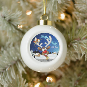 Grappig rendier gluurt Kerstmis meme Keramische Bal Ornament