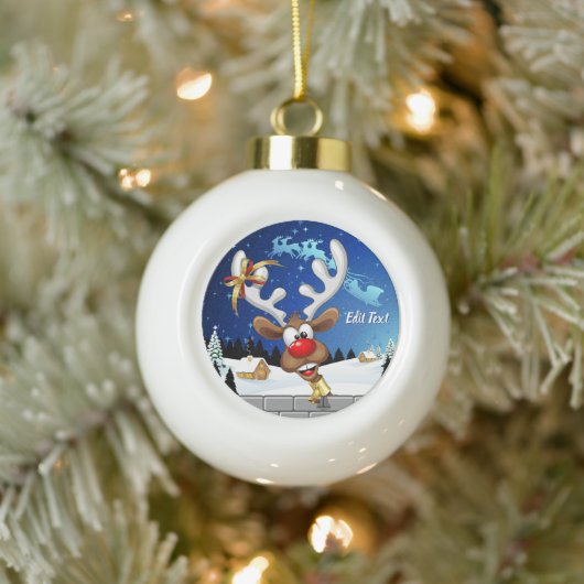 Grappig rendier gluurt Kerstmis meme Keramische Bal Ornament (Boom)