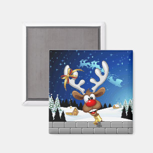 Grappig rendier gluurt Kerstmis meme Magneet