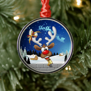 Grappig rendier gluurt Kerstmis meme Metalen Ornament