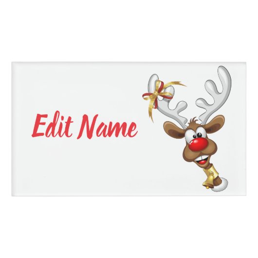 Grappig rendier gluurt Kerstmis meme Naambadge (Voorkant)