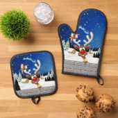 Grappig rendier gluurt Kerstmis meme Ovenwant & Pannenlap Set (Top down)