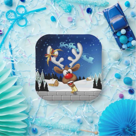 Grappig rendier gluurt Kerstmis meme Papieren Bordje (Feest)