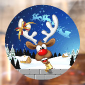 Grappig rendier gluurt Kerstmis meme Raamsticker (Vel 2)