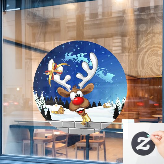 Grappig rendier gluurt Kerstmis meme Raamsticker (Cafe Raam)