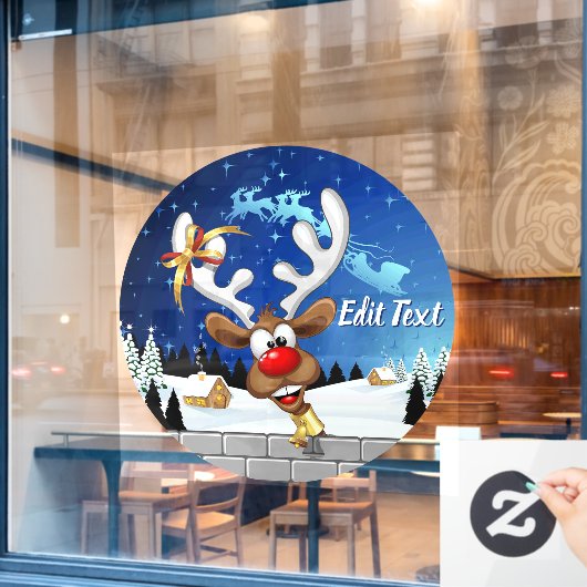 Grappig rendier gluurt Kerstmis meme Raamsticker (Cafe Raam)